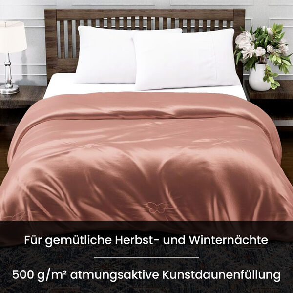 Serenity Night: Premium-Kollektion Herbst-Winter-Steppdecke aus 100 % Bambus mit hochwertiger Kunstdaunenf&uuml;llung &ndash; 135 x 200 cm, Puderrosa image number 4