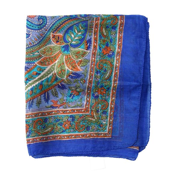 100% satin-Seidenschal, bedruckt mit Kartenmuster, 50x160cm, Blau image number 5