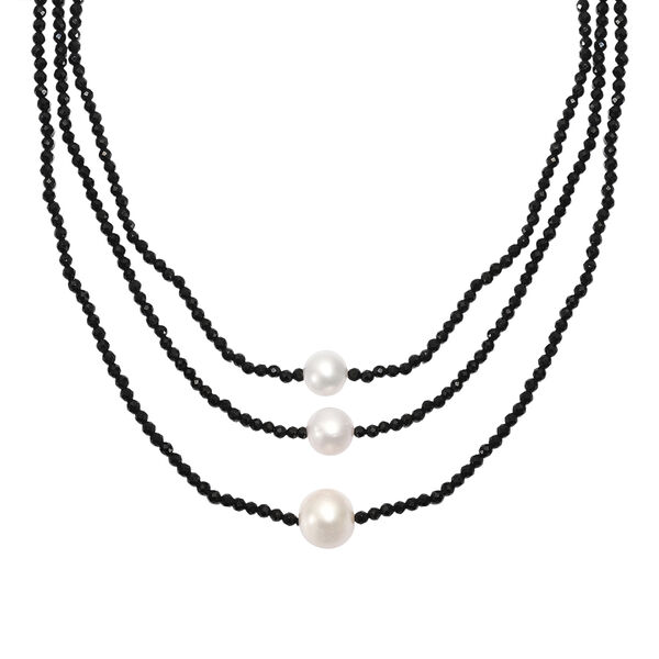 EverTrue schwarze Spinell und S&uuml;&szlig;wasser Perle 45+5cm Halskette