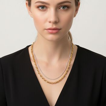 2er Set - D'Joy AA Goldene Gliederkette und Silberne Schlangenkette, ca. 45 cm