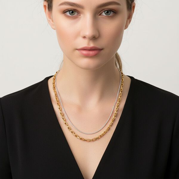 2er Set - D'Joy AA Goldene Gliederkette und Silberne Schlangenkette, ca. 45 cm image number 3
