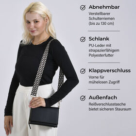 Crossbody-Tasche mit &Uuml;berschlag, Gliederriemen und RFID-Schutz, 20x4x14 cm, Schwarz
