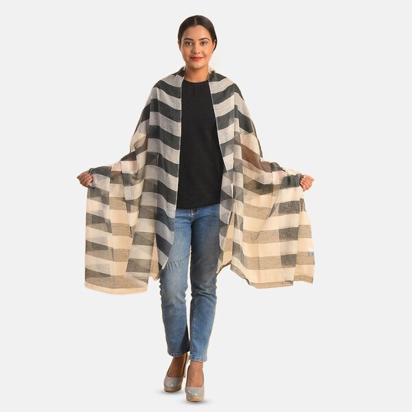 Seiden/Baumwolle Mix Schal, Streifenmuster, Gr&ouml;&szlig;e 210x100 cm, Schwarz und Wei&szlig;