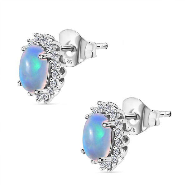 D'Joy AA Nat&uuml;rlicher, &auml;thiopischer Welo Opal, Wei&szlig;er Zirkon Ohrringe 925 Silber Platiniert (10-15 Werktage Lieferzeit) ca. 1.96 ct image number 3