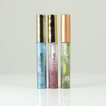 3er Set  - Beauty Metal Liquid Glitter Liner Set, wasserbasiert, Gr&uuml;n, Blau und Mauve Schimmerpalette, Crystal Lights