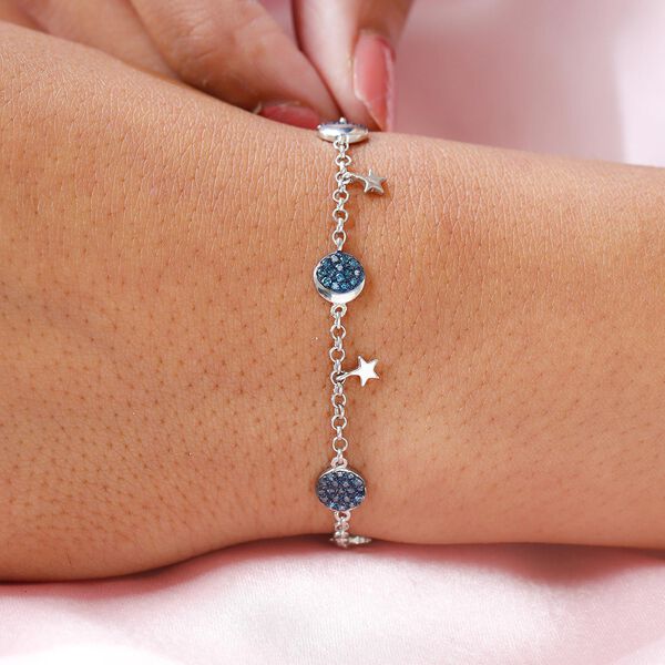 Blaues Diamant-Armband, 925 Silber platiniert, 0,50 ct. image number 6