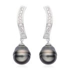10-11 mm Tahiti-Zuchtperlen und weiße Zirkon-Ohrringe - 0,69 ct. image number 0