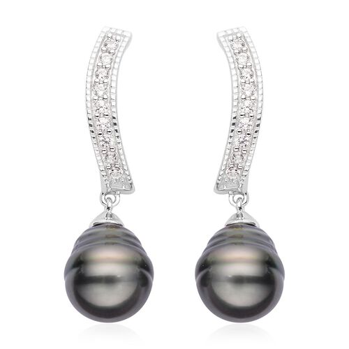 10-11 mm Tahiti-Zuchtperlen und weiße Zirkon-Ohrringe - 0,69 ct. image number 0