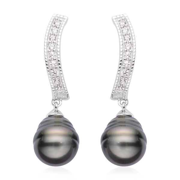 10-11 mm Tahiti-Zuchtperlen und wei&szlig;e Zirkon-Ohrringe - 0,69 ct.