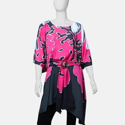2er Set - Bedrucktes, balinesisches Sommerkleid und Kokosnussschalen Gürtel, Rosa