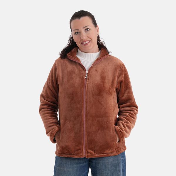 LA MAREY Jacke aus Samt mit Rei&szlig;verschluss, Gr&ouml;&szlig;e S/M, Braun