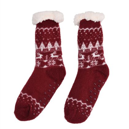 SHERPA Kuschelsocken mit Weihnachts-Design und rutschfester Sohle, Einheitsgr&ouml;&szlig;e, Rot