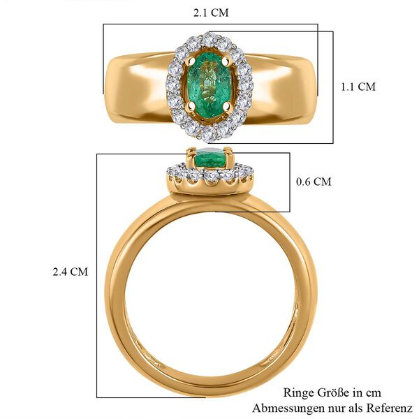 AAA Smaragd, wei&szlig;er Zirkon Ring, 925 Silber Gelbgold Vermeil (Gr&ouml;&szlig;e 19.00) ca. 0.74 ct image number 6