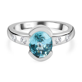 Blauer und Wei&szlig;er Zirkon Ring 925 Silber platiniert  ca. 3,14 ct