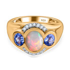 Natürlicher, äthiopischer Opal und Tansanit-Ring, 925 Silber Gelbgold Vermeil (Größe 16.00) ca. 1.73 ct