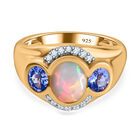 Natürlicher, äthiopischer Opal und Tansanit-Ring, 925 Silber Gelbgold Vermeil  ca. 1,73 ct image number 0