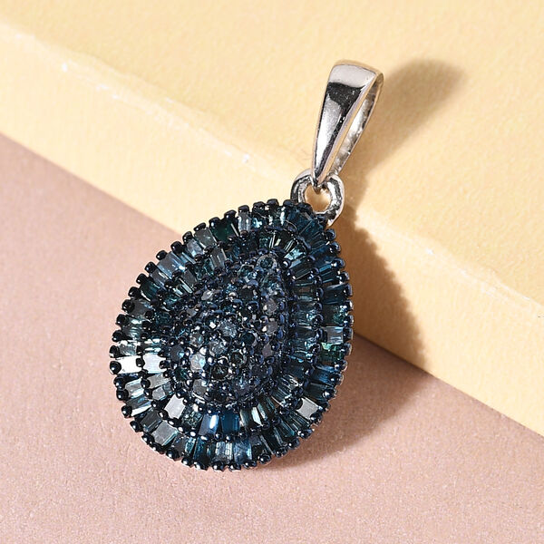 Blauer Diamant Anh&auml;nger 925 Silber platiniert ca. 0,50 ct image number 3
