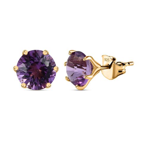 120 Facetten Lusaka Amethyst Ohrringe, 925 Silber Gelbgold Vermeil ca. 4.15 ct image number 0