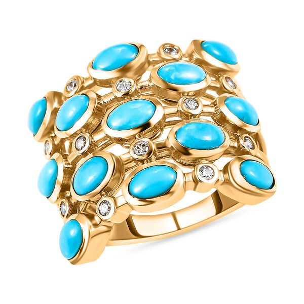 Amerikanischer, nat&uuml;rlicher Sleeping Beauty T&uuml;rkis und wei&szlig;er Zirkon-Ring, 925 Silber Gelbgold Vermeil  ca. 3,48 ct image number 4