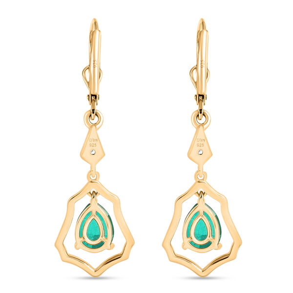 D'Joy Smaragd-Quarz Triplette, Wei&szlig;er Zirkon Ohrringe 925 Silber 750 Gelb Vergoldet ca. 2,70 ct. image number 4