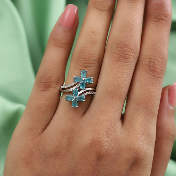 Grandidierit und Zirkon Bypass-Ring 925 Silber Platin-&Uuml;berzug image number 3