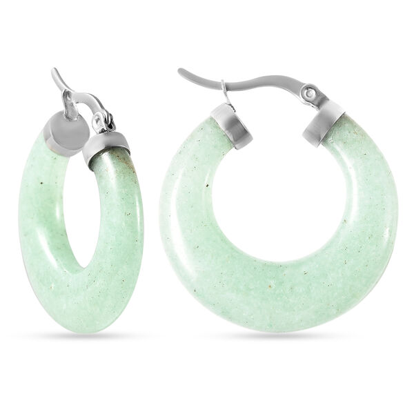 Grüner Aventurin Creolen in Edelstahl ca. 26,50 ct image number 4