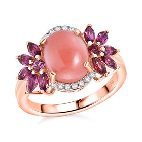 Naturinspiriert - AA Vinicunca-Peruanischer Opal, Natürlicher Rhodolith Granat Ring 925 Silber 750 rosévergoldet (Größe 21.00) ca. 3.83 ct