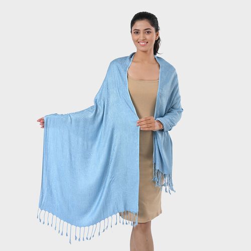 Jacquard-Schal aus Viskose mit Fransen 70 x 195 cm, Blau