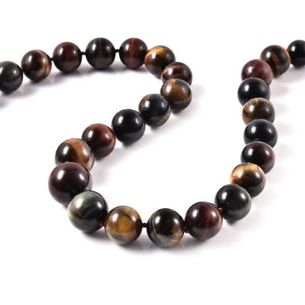 Mehrfarbige Tigerauge-Halskette, ca. 50 cm lang mit Magnetschloss, 925 Silber, ca. 823,65 ct image number 5