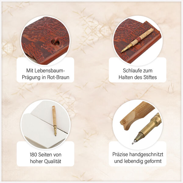 Handgefertigtes Lebensbaum-Journal aus 100% echtem Leder mit Holzstift, rot image number 6