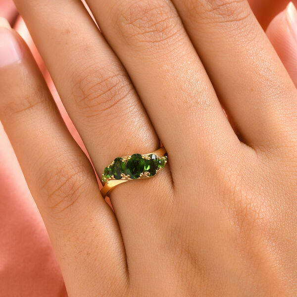 Natürlicher Chromdiopsid Ring 925 Silber vergoldet  ca. 1,02 ct image number 3