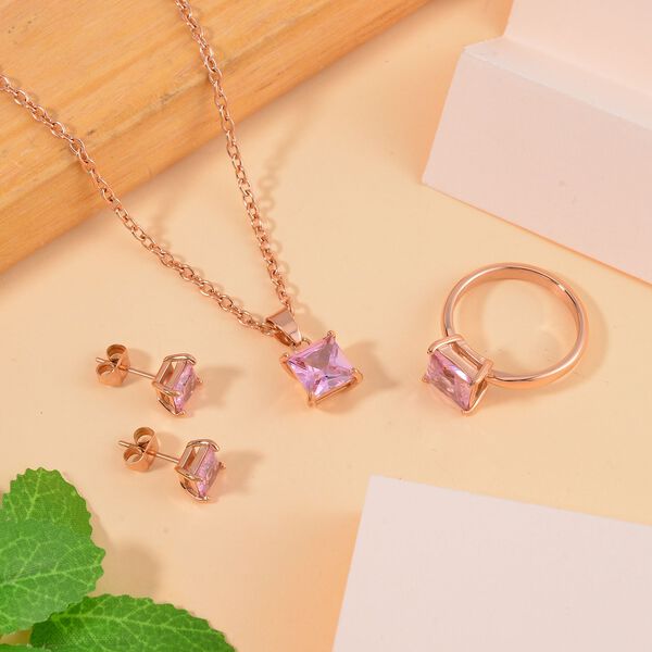 Rosa Zirkonia Schmuckset Reiner Edelstahl IP Rosa Plattierung image number 2