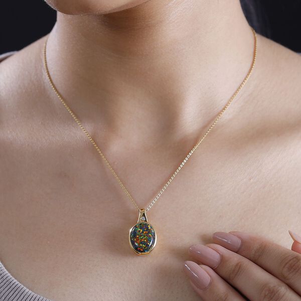 Labor schwarzer Opal und Zirkon-Anh&auml;nger - 3,73 ct. image number 3