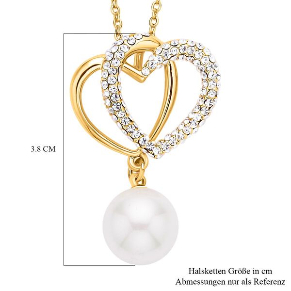 Wei&szlig;e Muschelkernperle und Kristall-Halskette in Goldton, 50 cm - 2,50 ct. image number 6