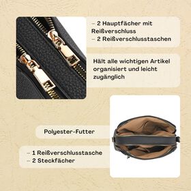 Crossbody-Tasche mit mehreren Rei&szlig;verschlussf&auml;chern und abnehmbarem Gurt, 25x9x18cm, Schwarz