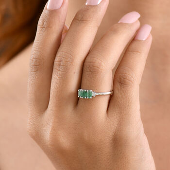D'Joy AA Smaragd, Moissanit Ring 925 Silber Rhodiniert (Gr&ouml;&szlig;e 18.00) ca. 0,78 ct
