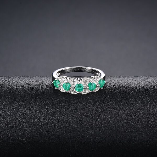 AAA Kagem sambischer Smaragd und Zirkon 5-Stein-Ring, 925 Silber rhodiniert  ca. 1,16 ct image number 1