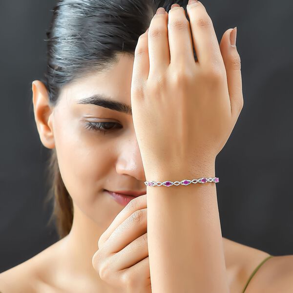 Afrikanisches Rubin Armband, (Fissure gef&uuml;llt), ca. 20 cm, 925 Silber platiniert ca. 1,38 ct image number 3