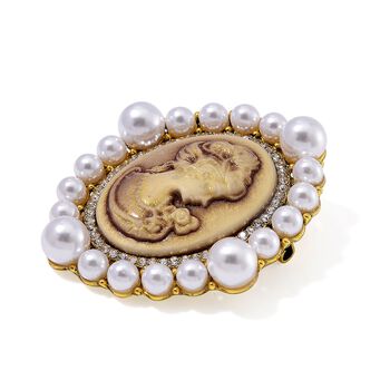 Kamee, Kunststoff Perle Brosche Std Gelb