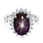 Sternrubin, Weißer Zirkon Ring, 925 Silber platiniert (Größe 19.00) ca. 12.67 ct