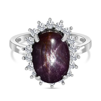 Sternrubin, Wei&szlig;er Zirkon Ring, 925 Silber platiniert (Gr&ouml;&szlig;e 19.00) ca. 12.67 ct