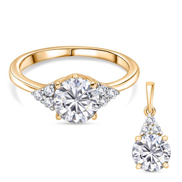 2er Set - D'Joy Moissanit Ring und Anhänger, 925 Silber 750 Gelb vergoldet (Größe 19.00), (10-15 Werktage Lieferzeit) ca. 4.38 ct image number 0