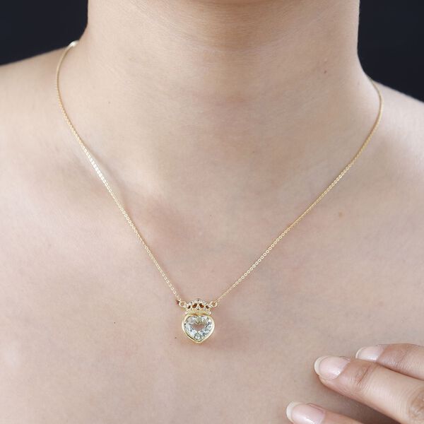 Prasiolite, Wei&szlig;er Zirkon Halskette ca. 45 cm 925 Silber 750 Gelbgold Vermeil ca. 3.17 ct image number 2