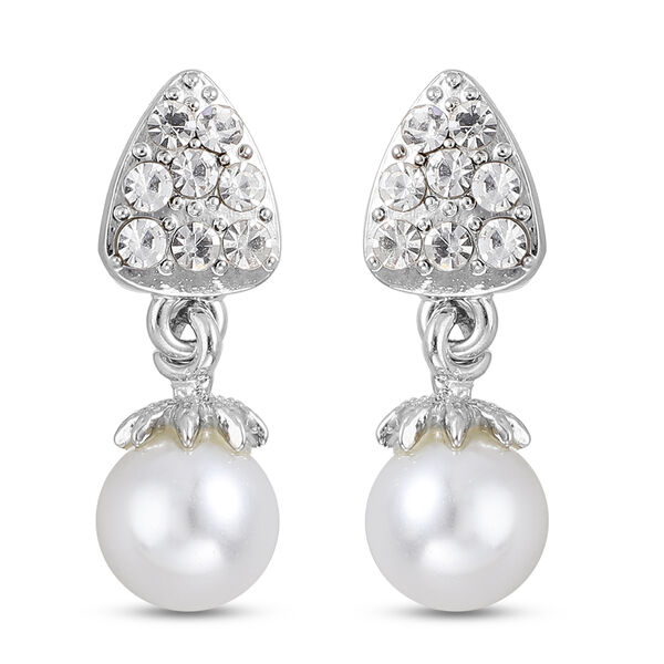 2er - Set wei&szlig;e Glasperlen und Kristall-Halskette, ca. 50 cm, und Ohrringe silberfarben image number 6