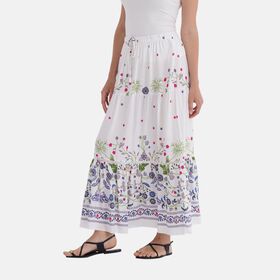 Maxirock mit Blumenprint, 90 cm, Wei&szlig; mit floralen Akzenten - Einheitsgr&ouml;&szlig;e, wei&szlig;