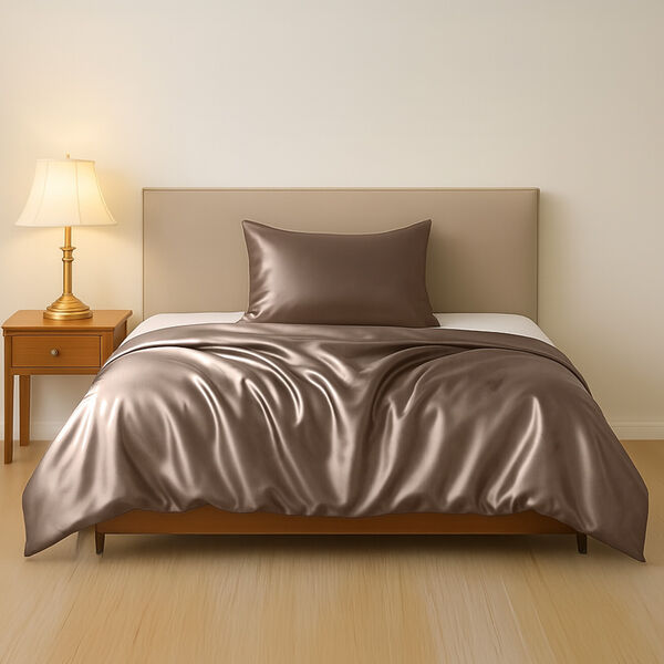 Serenity Night - 100% Maulbeerseide Sommerseidendecke mit Seidenf&uuml;llung Daunenkissen und Seidenkissenbezug Beige image number 0