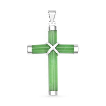 Gr&uuml;ner Jade Kreuz-Anh&auml;nger, gef&auml;rbt, 925 Silber rhodiniert ca. 5.00 ct