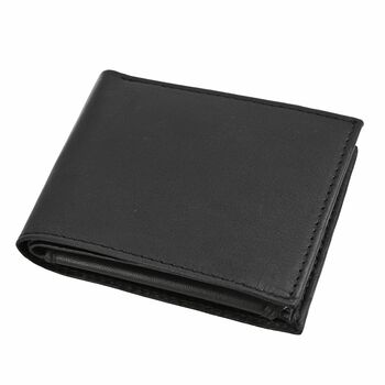 Klassische Bifold Herren-Geldb&ouml;rse, 100% echtes Leder, RFID gesch&uuml;tzt, schwarz