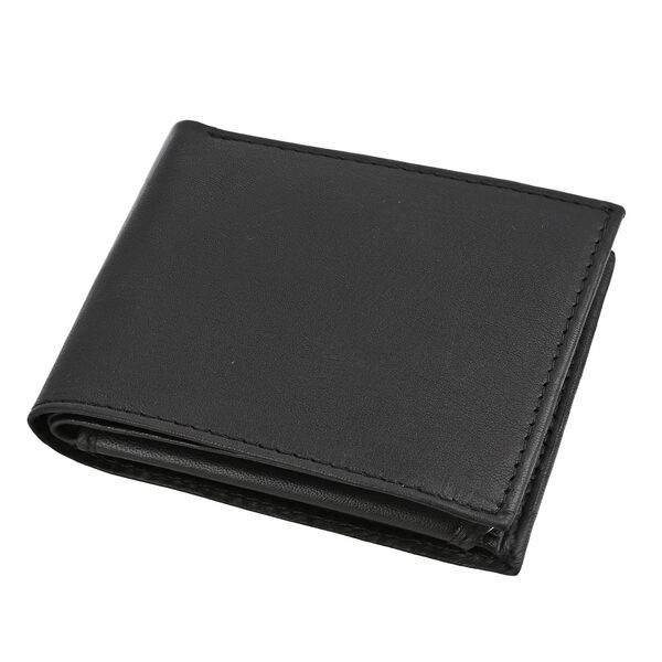 Klassische Bifold Herren-Geldb&ouml;rse, 100% echtes Leder, RFID gesch&uuml;tzt, schwarz