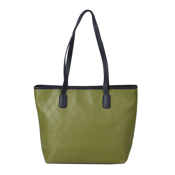 Moderne Handtasche aus naturfreundlichem Kunstleder, Karomuster, Gr&uuml;n